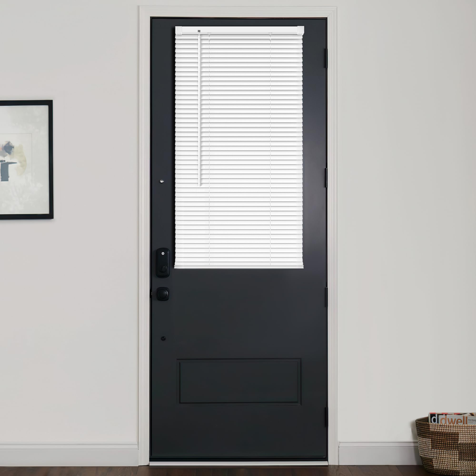 Photo 1 of LazBlinds 1" Vinyl Mini Blinds for Doors, Cordless French Door Blinds for Privacy, Light Filtering Privacy Horizontal Shades for Front Door Patio Sidelight Glass Door, 15 3/4" W x 40" H, White