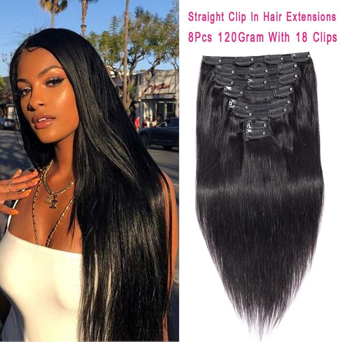 Rolisy Straight Clip in Hair Extensions Straight Hair Clip