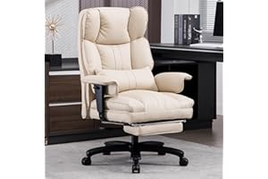 ESTRUCO Big and Tall Office Chair 500lbs Wide Seat Executive Office Desk Chair High-Back Office Task Chair with Foot Rest, Ergonomic Lumbar Support Computer Office Chairs for Heavy People(Beige)