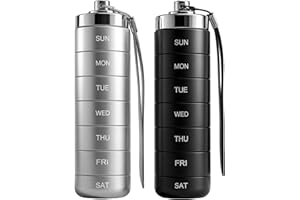 Metal Pill Organizer 1 Time a Day, Laser-Engraved Days, 7 Day Pill Box with Secure Lock, Stackable Aluminum Pills Case for Tr