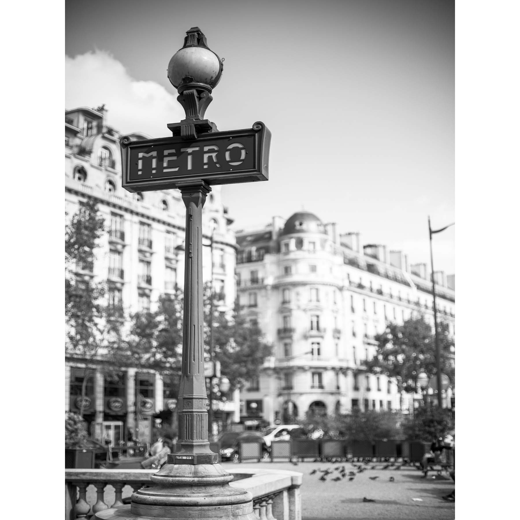 Wee Blue Coo Photography Landmark Retro Metro Sign Paris France Black White Canvas Print