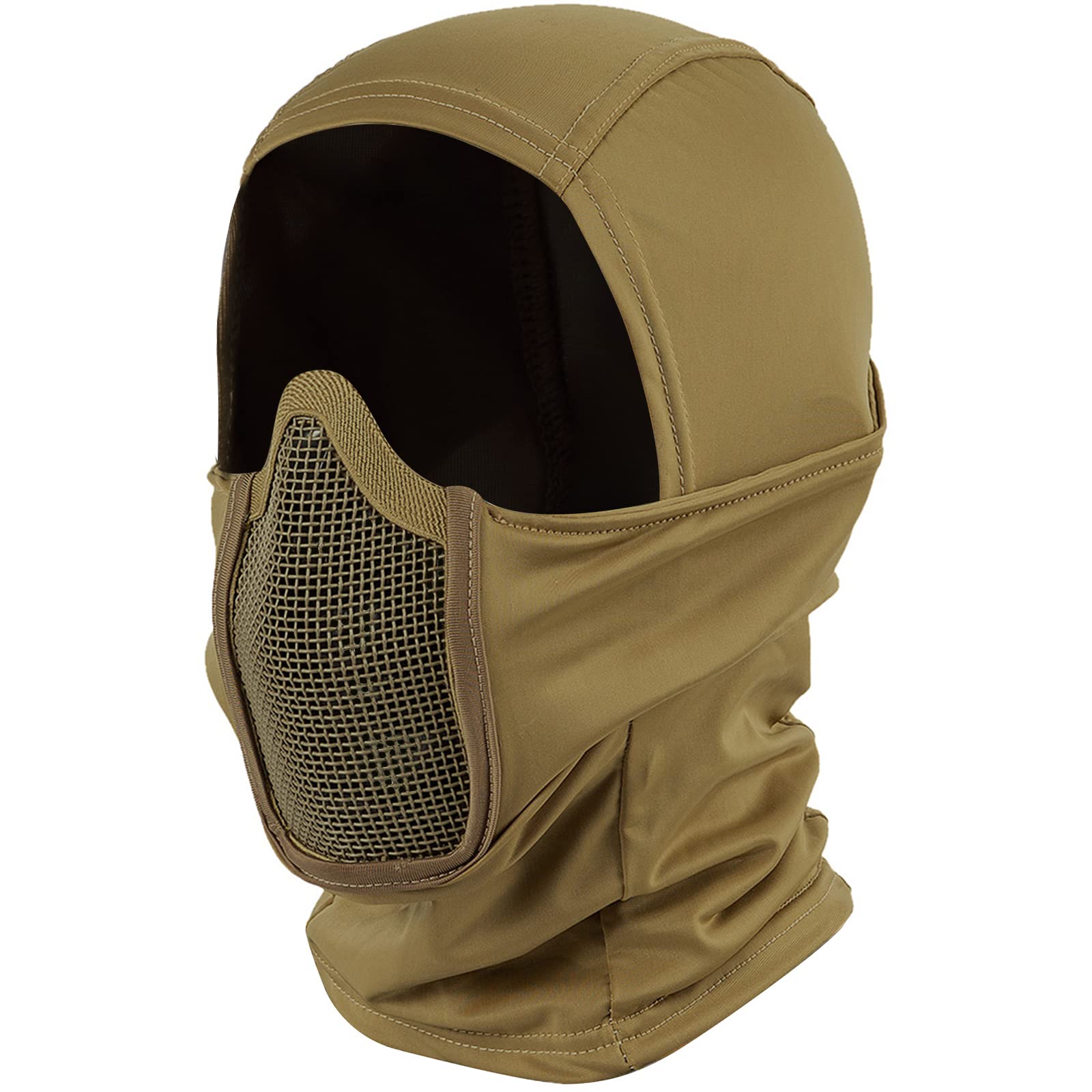 OneTigris Airsoft Balaclava Mesh Mask, Full Face Protection Ninja Style Paintball Face Mask for Airsoft Paintball CS Hunting Cycling Motorcycle, Tan