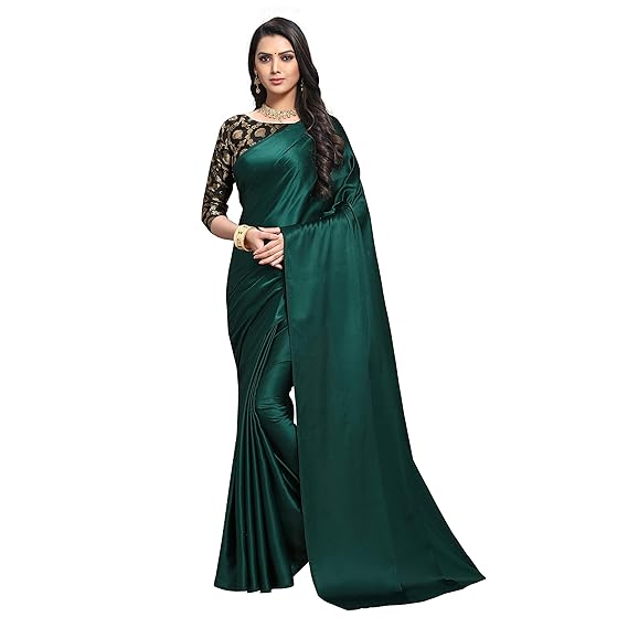 Satin Silk Plain Saree With Jacquard Un-stitched Blouse Piece for Women