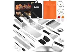 PULIKIT 58PCS Griddle Accessories Kit for Blackstone, Flat Top Teppanyaki Spatula Set with Scraper Basting Cover Burger Press Patty Maker Silicone Mat for Outdoor BBQ Home Cooking Griddle Gifts for Chrismas