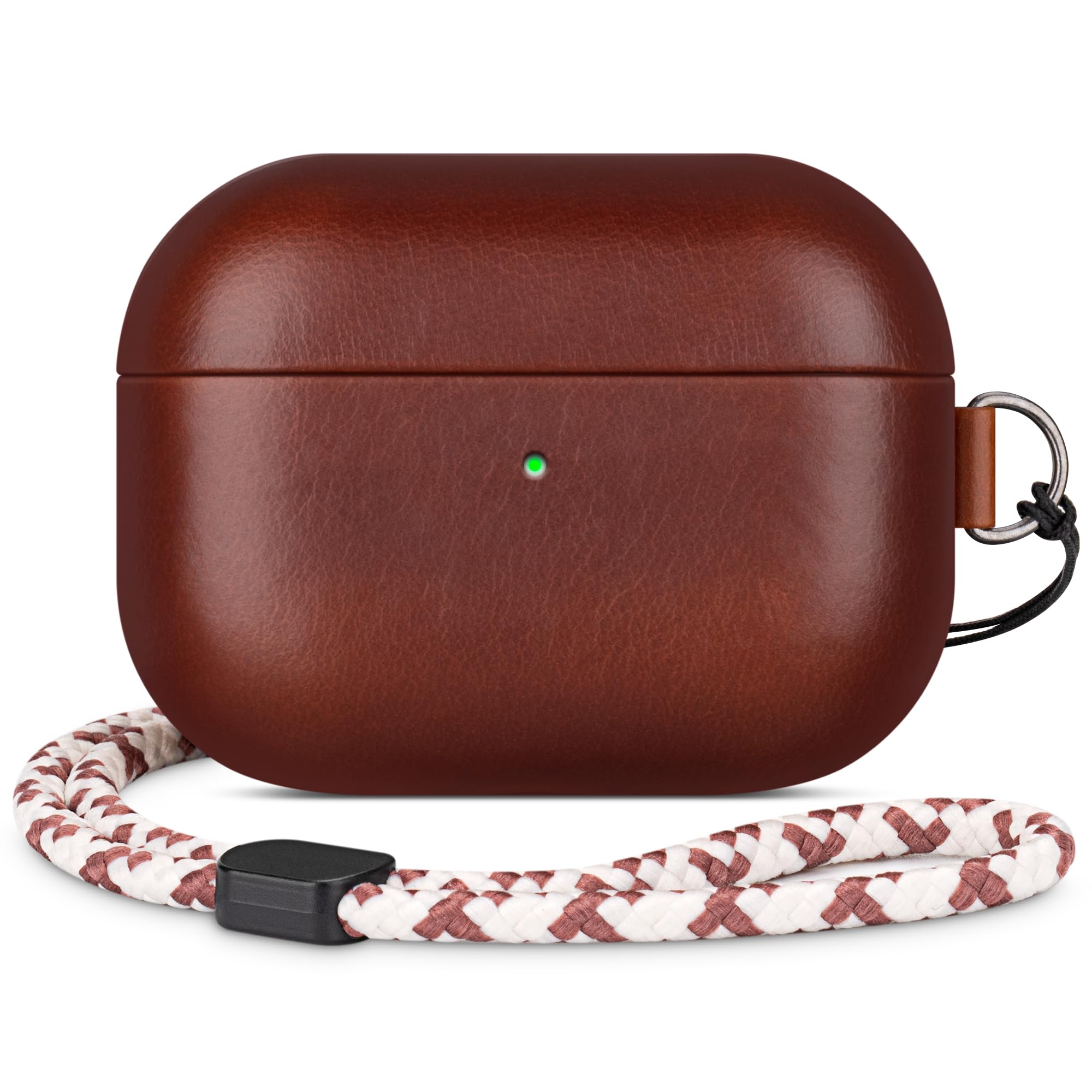 Photo 1 of RIXENY Leather Case Compatible with AirPods Pro 2, Sync Button, D Clip Design with Hand Lanyard, Genuine Leather Case for AirPods Pro 2nd Generation(2022-2024),Elegant Style, Red Brown