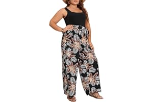 BDWINZ Womens Plus Size Summer Printed Jumpsuit One Piece Sleeveless Tank Top Wide Leg Long Jumpsuits with Belt