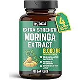 Agami Moringa Capsules | 4 Month Supply | Natural Energy & Joint Support | 8000mg Strength | Daily Greens Superfood | Moringa Oleifera | Skin Health Support | 120 Capsules