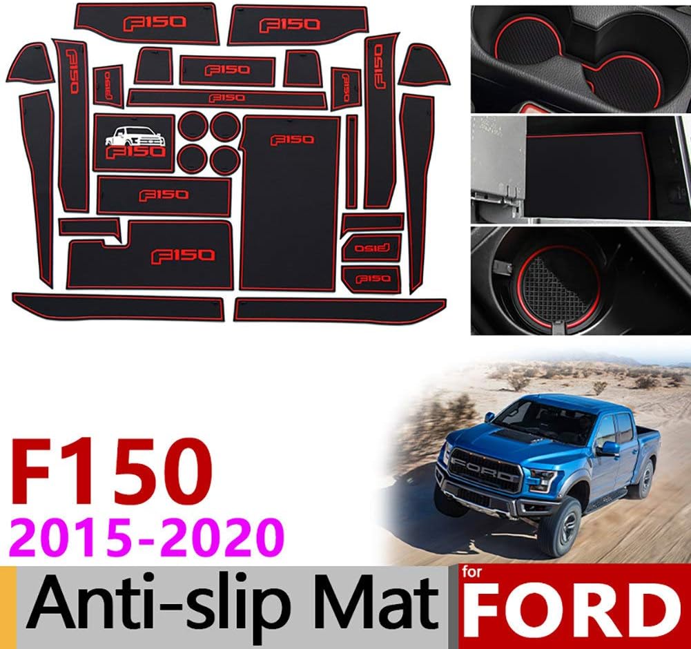 10JQK Anti-Slip Mat for Phone Gate Slot Mats Cup Rubber Pads Rug for Ford F150 Raptor F Series 2015-2019 Accessories Stickers
