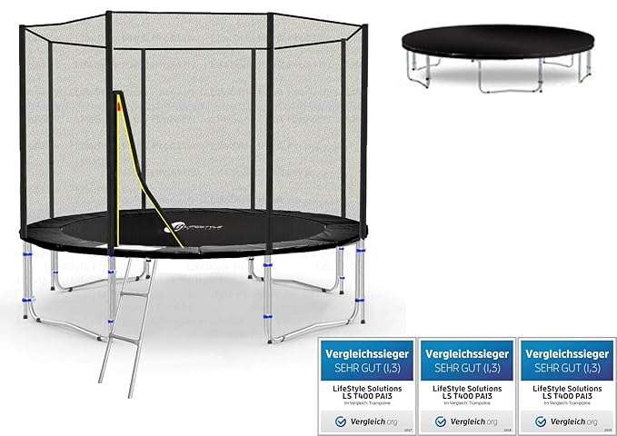 LS-T305-PA10 (SW) LifeStyle ProAktiv Garten- Trampolin 305 cm - 10ft - Extra Starkes Sicherheitsnetz - Neu