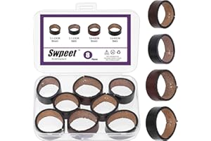 Swpeet 8Pcs 2Sizes Brown/Black Leather Belt Loop Keepers Assortment Kit, Genuine Cowhide Leather Loop Keeper Belts Straps Hol
