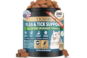 VICSOM Flea and Tick Prevention for Cats Chewable, 200 Treats Natural Cat Flea Treatment, Skin & Digestive Support Oral Supplement Chew Flea and Tick Treatment for Cat Kitten All Breeds & Ages, Salmon Flavor