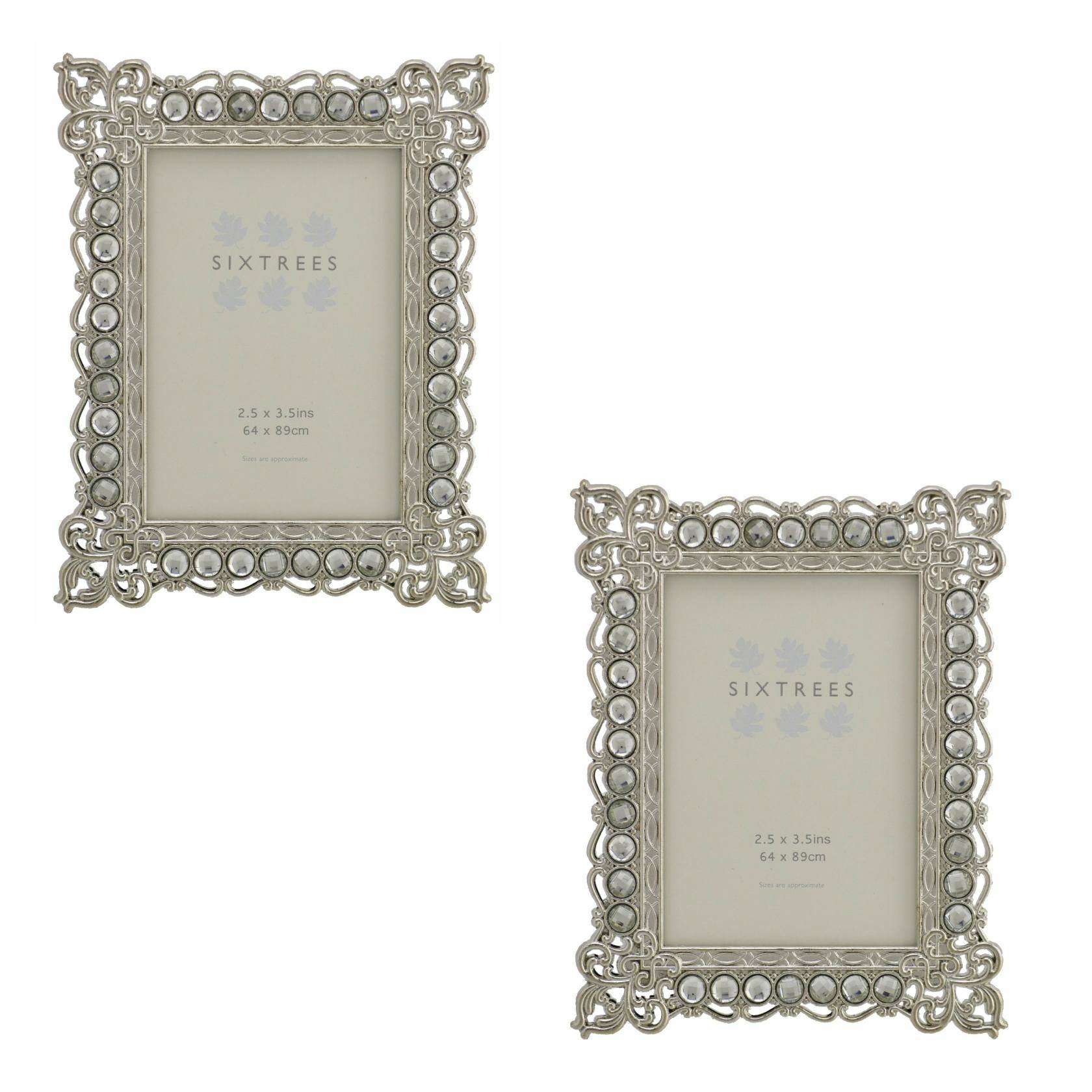 Sixtrees A Twinpack of Antique Vintage and Shabby Chic Style silver metal photo frames with beads and crystals for a 3.5" x 2.5" (64 x 89mm) picture -Adelaide