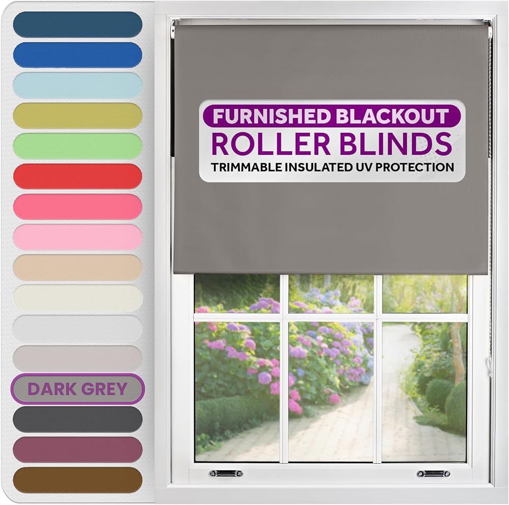 FURNISHED Roller Blind Thermal Blackout 75x165 Dark Grey Child Safe