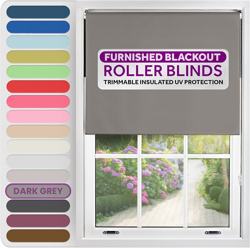 FURNISHED Roller Blind Thermal Blackout 75x165 Dark Grey Child Safe