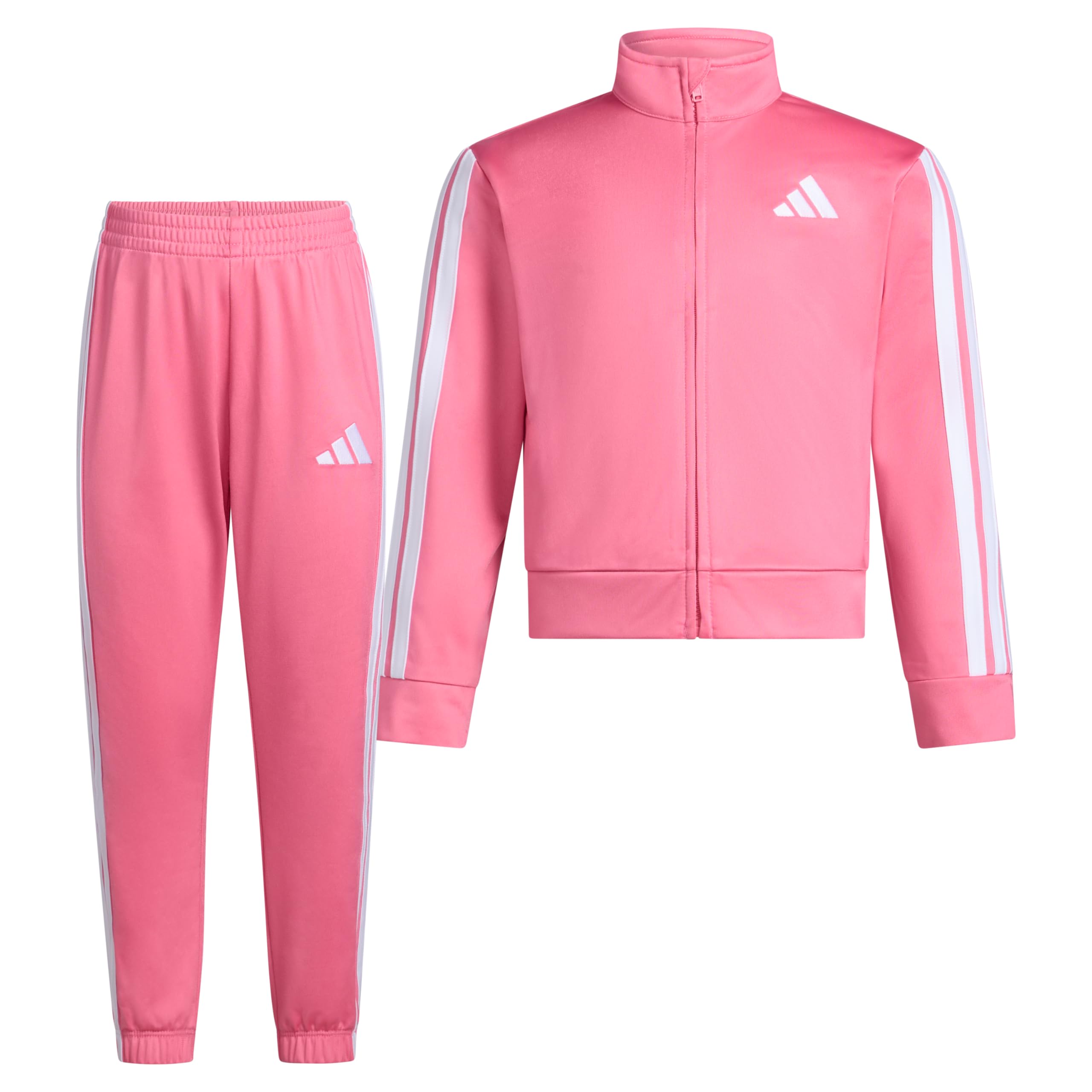 adidas Little Girl's Zip Front Classic Tricot Jacket and Joggers Set, Pink, 5 Image