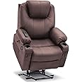 MCombo Electric Power Lift Recliner Chair Sofa with Massage and Heat for Elderly, 3 Positions, 2 Side Pockets, and Cup Holders, USB Ports, Faux Leather 7040 (Light Brown, Medium)
