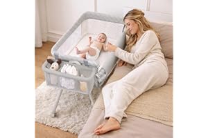 Baby Bassinet Bedside Crib, 4-in-1 Baby Bassinet Bedside Sleeper for Newborn with Mesh & Mattress, Easy Move Crib for Newborn