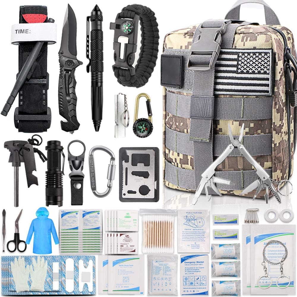 EMDMAK First Aid Kit Survival Kit, 276Pcs Tactical Molle EMT IFAK Pouch Outdoor Gear Emergency Kits Trauma Bag for Camping Hiking Boat Hunting Home Car Earthquake and Adventures: Health & Personal Care
