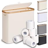 efluky Toilet Paper Basket 28L, Toilet Paper Holder with Lid for Bathroom, Free Standing Storage Organizer Holds Up to 9-12 Rolls (Beige, 1)