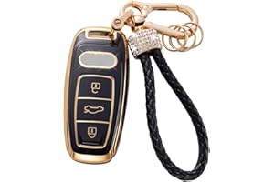 Gematay for Audi Key Fob Cover with Keychain Lanyard, Soft TPU Key Fob Protector Shell Compatible with Audi A3 A6 A7 A8 E-Tron S3 S6 RS6 S7 RS7 Q7 SQ7 Q8 SQ8 Smart Key Case