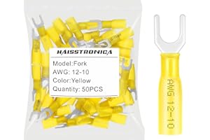 haisstronica 50pcs #10 Yellow Heat Shrink Fork Connectors,12-10 Gauge Insulated Electrical Crimp Wire Terminals