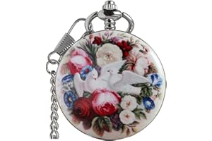 VIGOROSO Vintage Floral Bird Manual Mechanical Pocket Watch for Men & Women - Elegant Wind Up Pocket Watches Skeleton with Chain & Gift Box