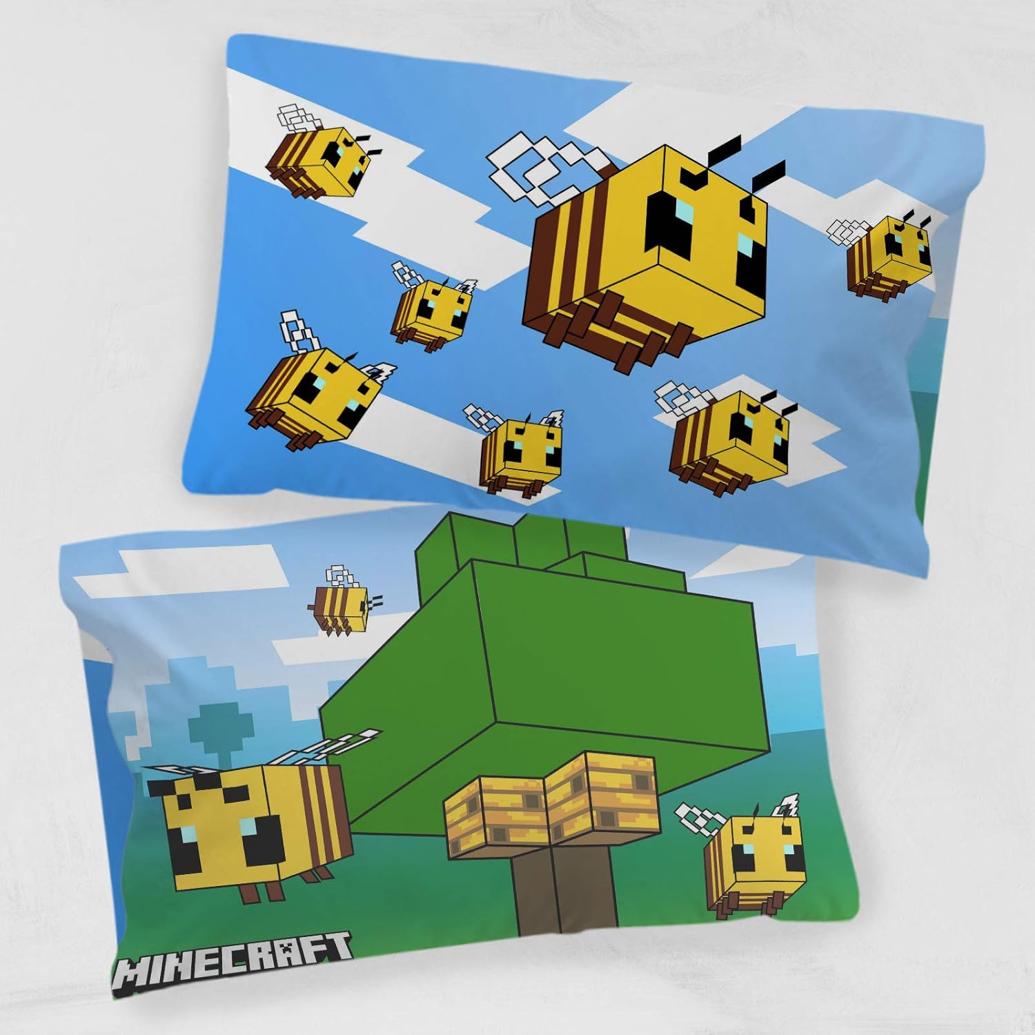 jay franco minecraft busy working bees 1 pack pillowcase double sided kids super soft bedding official minecraft product