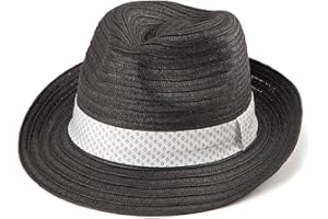 LADYBRO Straw Trilby Hat for Men - Summer Sun Fedoras Travel Beach Panama M/L and L/XL, Adjustable