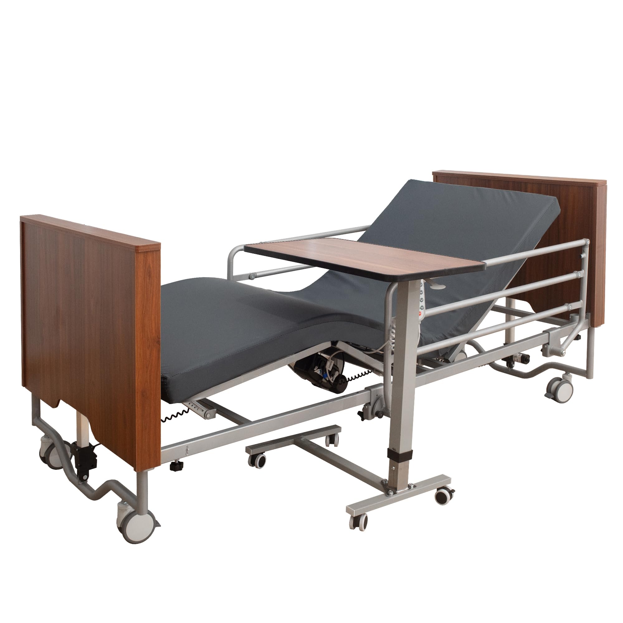 Photo 1 of PIDOSO Full Electric Hospital Bed for Home Use with 5 Functions, Ultra Low Electric Medical Bed with Movable Overbed Table & Mattress, 8.5"-24.8" Adjustable Height, 500 lbs Capacity