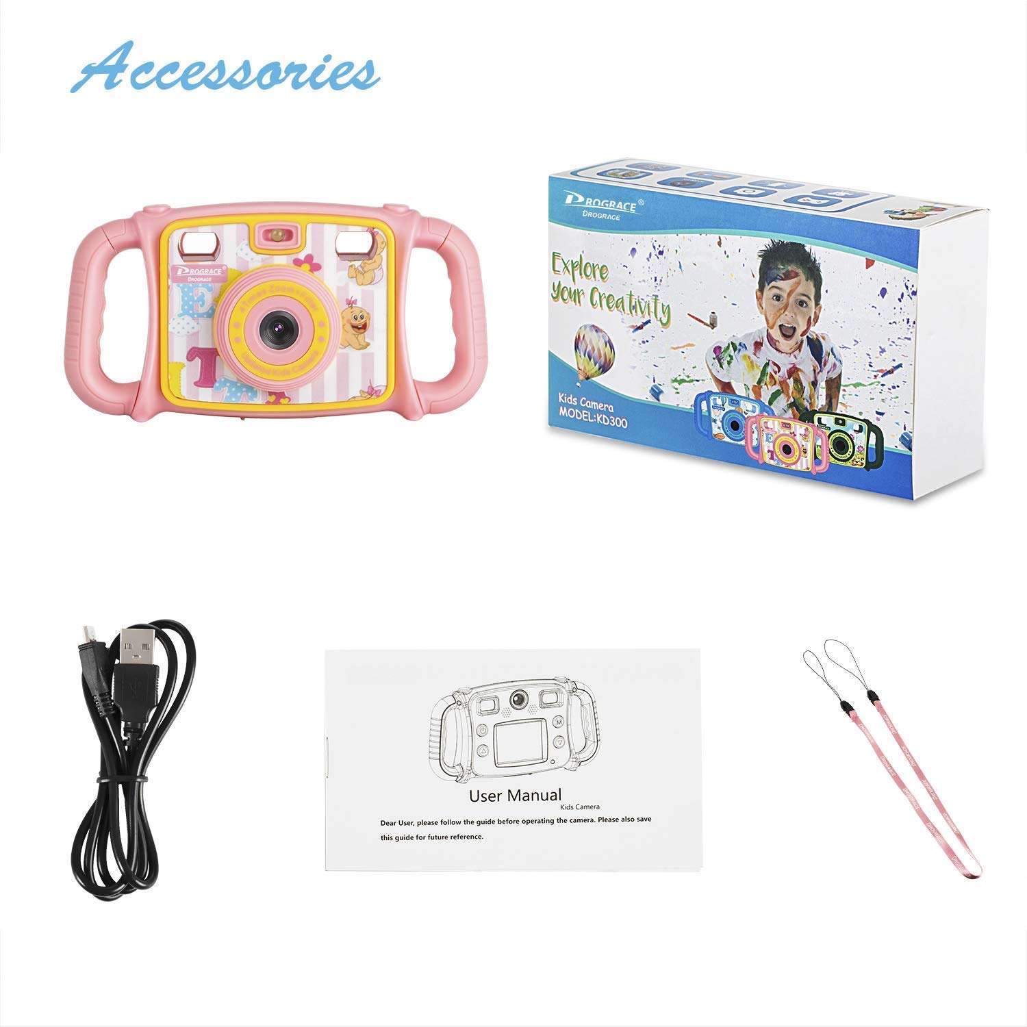 DROGRACE Kids Camera 1080P HD Kids Digital Video Camera Sports Camera for Girls Birthday Holiday Gift Children Camera with 2 inch LCD Screen – Pink