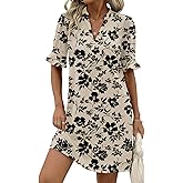 Zeagoo Summer Dresses for Women 2026 V Neck Ruffle Sleeve Casual Shift Dress Hawaiian Sundress Beach Vacation Clothes