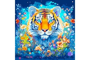 CYNART Animal Paint by Number for Adults Beginners,Tiger Paint by Numbers Kit for Adults Canvas,DIY Easy Acrylic Animals and Flowers Paint by Numbers Kit,Gifts Home Decor 16x16 Inch