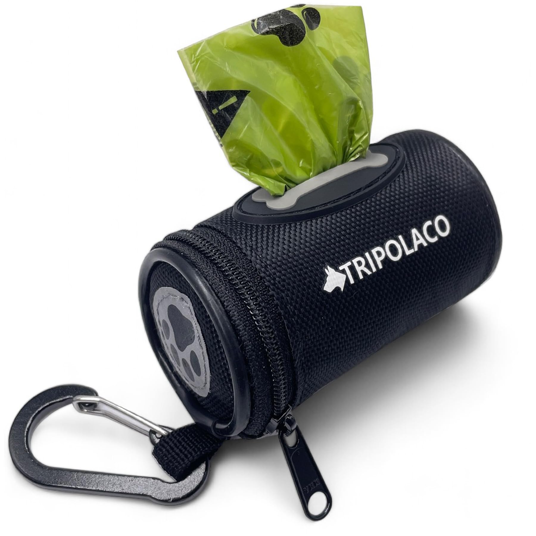 TRIPOLACO Dog Poop Bag Holder, Easy Release Poo Bag Holder, Fits Most Standard Poop Bags, Soft Fabric Poo Bags Dispenser with Carabiner Clip, Compatible with All Leashes, Black