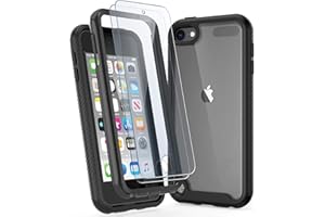 ULAK Compatible with iPod Touch 7th/6th/5th Generation Case with 2PCS HD Screen Protector, Heavy Duty Shockproof Protective 2 in 1 Transparent Back Cover for iPod Touch 5/6/7, Black