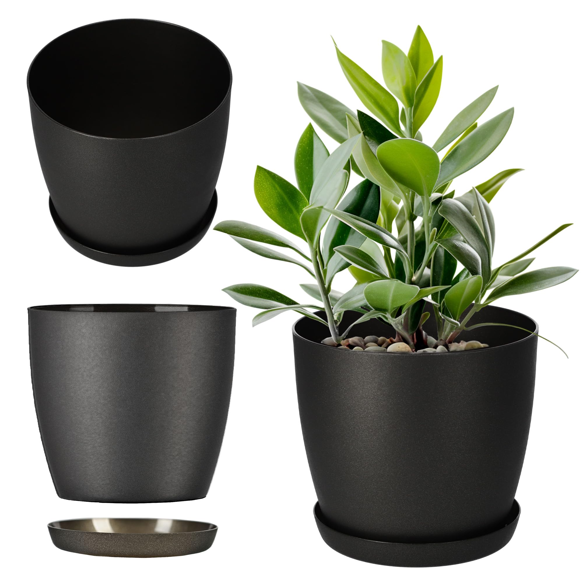 KADAX Plant Pot, Indoor Flowerpot with Saucer for Houseplants, Stylish Planter with Elegant Matte Finish for Succulents, Herbs (⌀ 12 cm, Anthracite)
