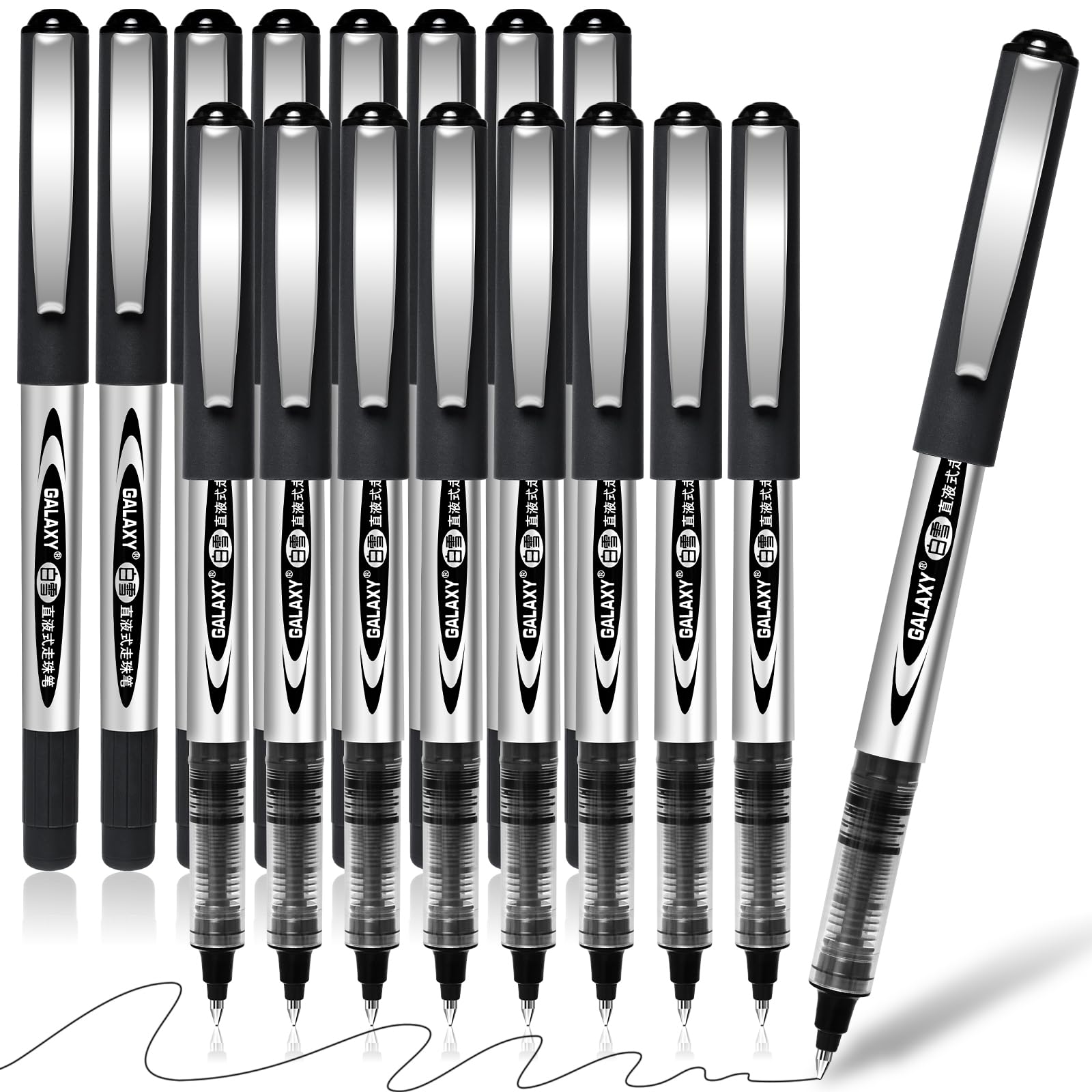 Rollerball Pens Black Ink, 16 Pack 0.5mm Black Gel Pens, Quick-Drying Ink Pens for Writing, Note Taking, Sketch, Bullet Journal Office Supplies