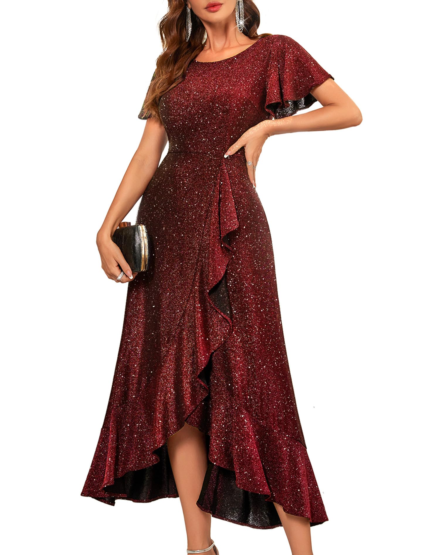 Short Bridesmaid Dress with Flutter Sleeves Stormy