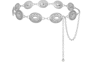 KASBAH Women Western Concho Belts For Dresses Jeans Cowgirl Waist Chain Belt Adjustable Metal Concho Country Belt