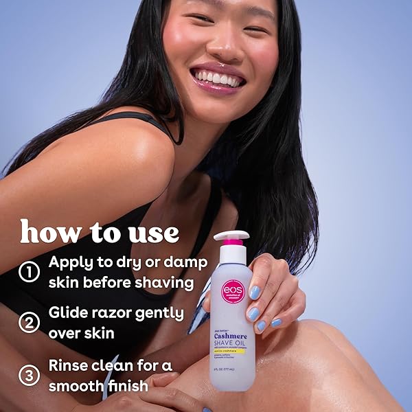 EOS CASHMERE SHAVE OIL – VANILLA CASHMERE, MOISTURIZING SHAVE OIL WITH SHEA BUTTER & GLYCERIN, HELPS PREVENTS IRRITATION & RAZOR BURN, VEGAN, 6 FL OZ