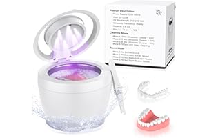 BOLDUEL 2025 Upgraded Ultrasonic Retainer Cleaner Machine Deep Clean with Buzzer Alarm, Versatile Denture Cleaner 45kHz, Mouth Guard Cleaner, Night Guard Cleaner Dental Cleaning Pod 6 u/v Lights