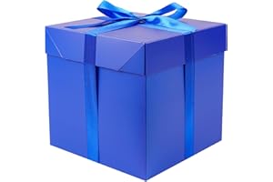 Jaywayang Medium Royal Blue Gift Box with Lids, Ribbon and Tissue Paper, Collapsible, for Birthday, Wedding, Anniversaries, Father's Day, 8.7x8.7x8.7 Inches