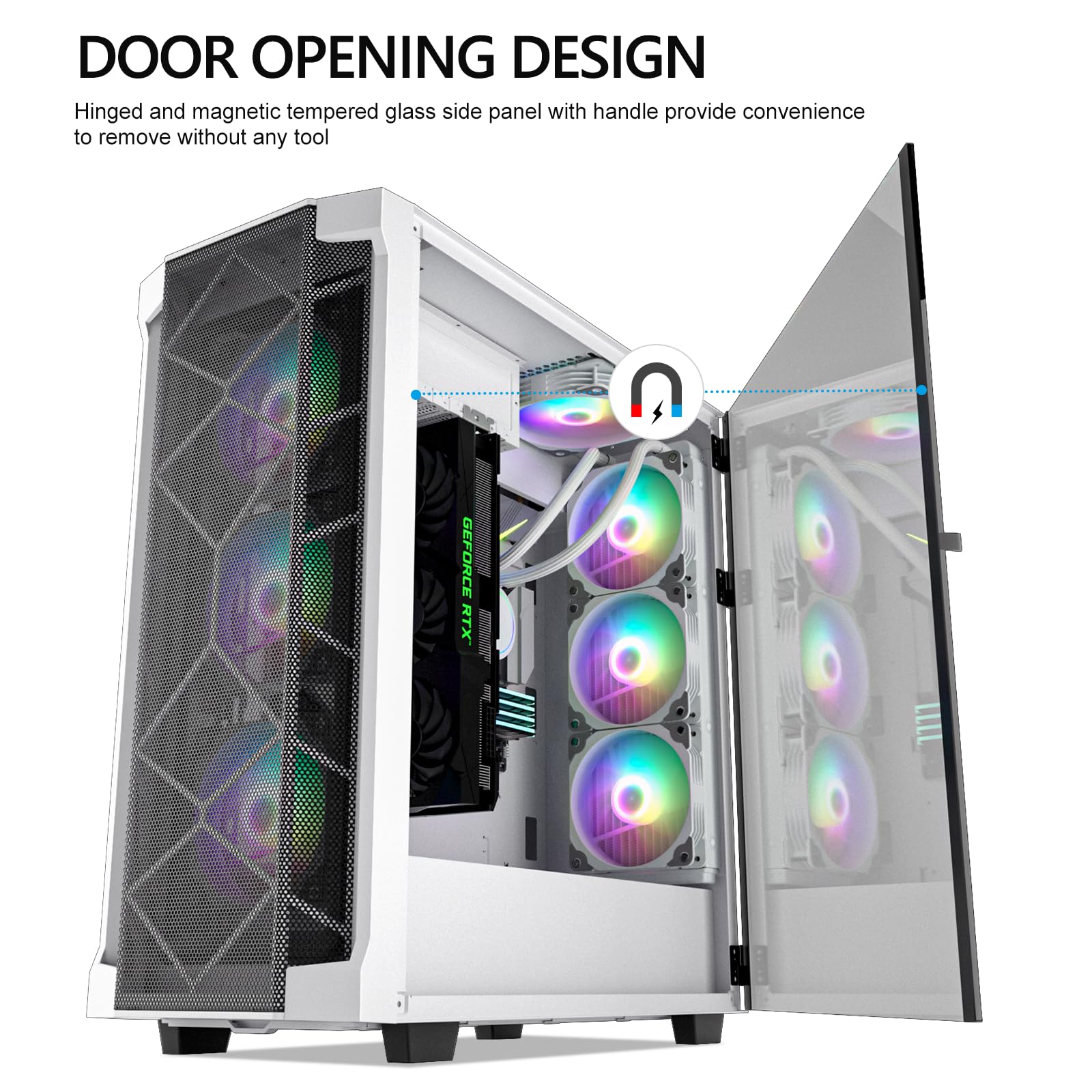 Segotep T1 White Full-Tower E-ATX Gaming PC Case, Graphics Card Vertical Mounting w/Tempered Glass Side Panel, USB 3.0 Type-C I/O Panel, Cable Management/Optional 360mm Radiator (No Fan Included)