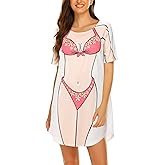 Ekouaer Women's Bikini Shirt Cover Up Short Sleeve Cute Bikini Print Cover-Up Baggy T Shirt Dress Fun Wear