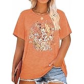Anbech Womens Plus Size Tops Short Sleeve Casual T-Shirt Kindness Flowers Print Pullover Tunic 1X-5X