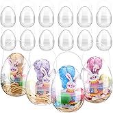 Gemscream 12 Pcs Easter Transparent Jumbo Plastic Easter Eggs 8 Inches Jumbo Fillable Easter Eggs with Handles Giant Plastic Egg Giant Clear Egg Shaped Buckets with Handles for Egg Hunt Surprise DIY