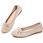 Waluzs Ballet Flats Shoes for Women Suede Dress Bow Shoes Colorful Womens Flats Round Toe Light Weight Loafers Slip-on