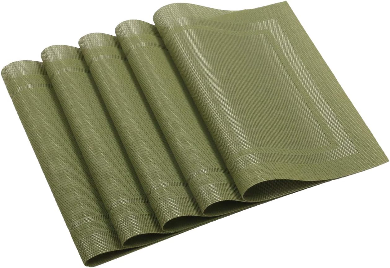 Pauwer Placemats with Table Runner Set Heat Resistant Washable Woven Vinyl Placemats Set of 6 and Runner for Dining Table Wipe Clean: Home & Kitchen