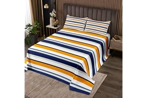 HOMEWISH Geometric Lines Abstract Kids Bedspread Twin Size,Stripes Splicing Design Coverlet Set,Girls Boys Adults Room Decor,Art Modern Fashion Quilted Coverlet,Orange Blue Bedding Quilt,1 Pillowcase
