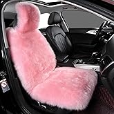 OGLAND Fluffy Sheepskin Car Seat Cover-Fuzzy Fur Auto Cushion for Universal Automotive Protector (Pink, 1 Pcs Front Seat Cover)