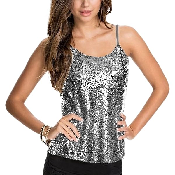 Silver Sparkle Camisole Tank Top Women Shimmer Camisole Vest